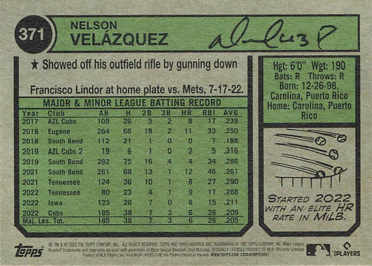 2023 Topps Heritage Chrome Nelson Velasquez #371 Chicago Cubs