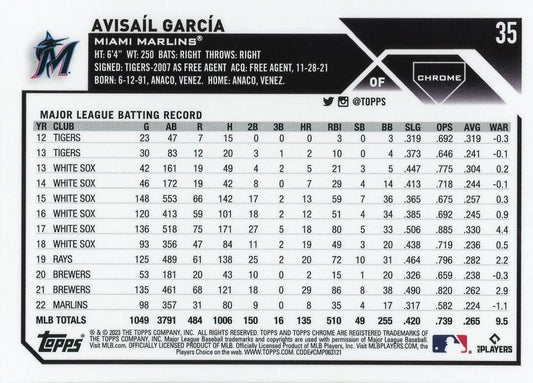 2023 Topps Chrome Avisail Garcia #35 Miami Marlins