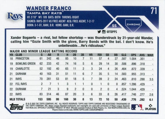 2023 Topps Chrome Wander Franco #71 Tampa Bay Rays