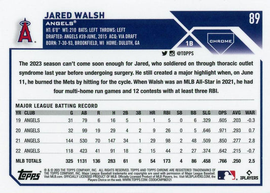 2023 Topps Chrome Jared Walsh #89 Los Angeles Angels