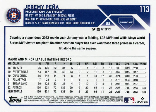2023 Topps Chrome Jeremy Pena #113 Houston Astros