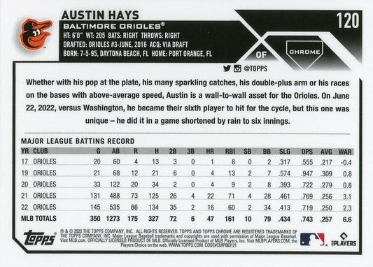 2023 Topps Chrome Austin Hays #120 Baltimore Orioles