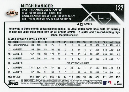 2023 Topps Chrome Mitch Haniger #122 San Francisco Giants