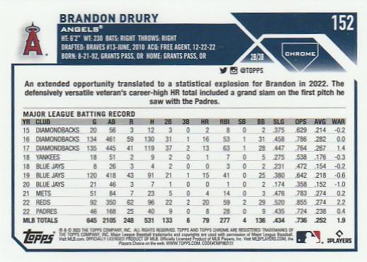 2023 Topps Chrome Brandon Drury #152 Los Angeles Angels