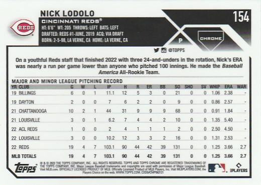 2023 Topps Chrome Nick Lodolo #154 Cincinnati Reds