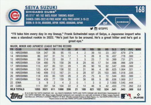 2023 Topps Chrome Seiya Suzuki #168 Chicago Cubs