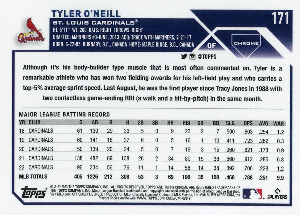 2023 Topps Chrome Tyler O'Neill #171 St. Louis Cardinals
