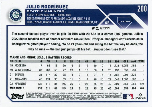 2023 Topps Chrome Julio Rodriguez #200 Seattle Mariners