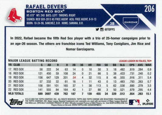 2023 Topps Chrome Rafael Devers #206 Boston Red Sox