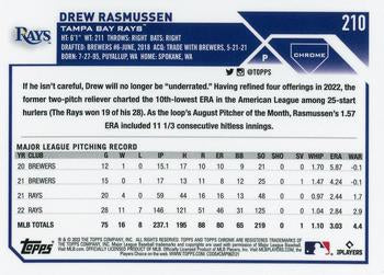 2023 Topps Chrome Drew Rasmussen #210 Tampa Bay Rays
