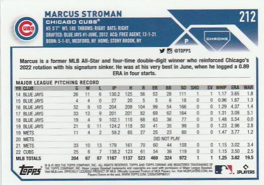 2023 Topps Chrome Marcus Stroman #212 Chicago Cubs