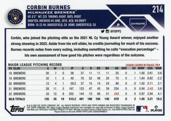 2023 Topps Chrome Corbin Burnes #214 Milwaukee Brewers