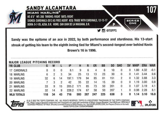 2023 Topps Gold Star Sandy Alcantara #107 Miami Marlins