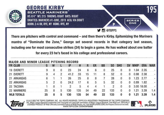 2023 Topps Gold Star George Kirby Future Stars #195 Seattle Mariners