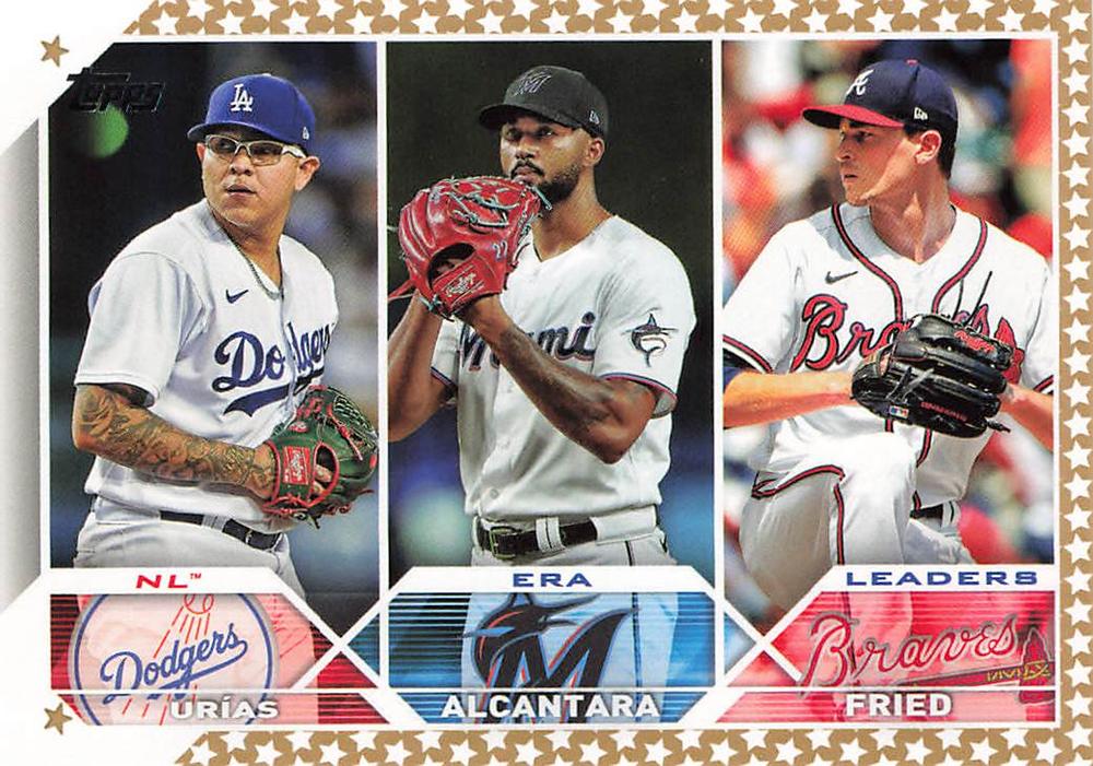 2023 Topps #211 (Julio Urías / Sandy Alcantara / Max Fried) Gold Star