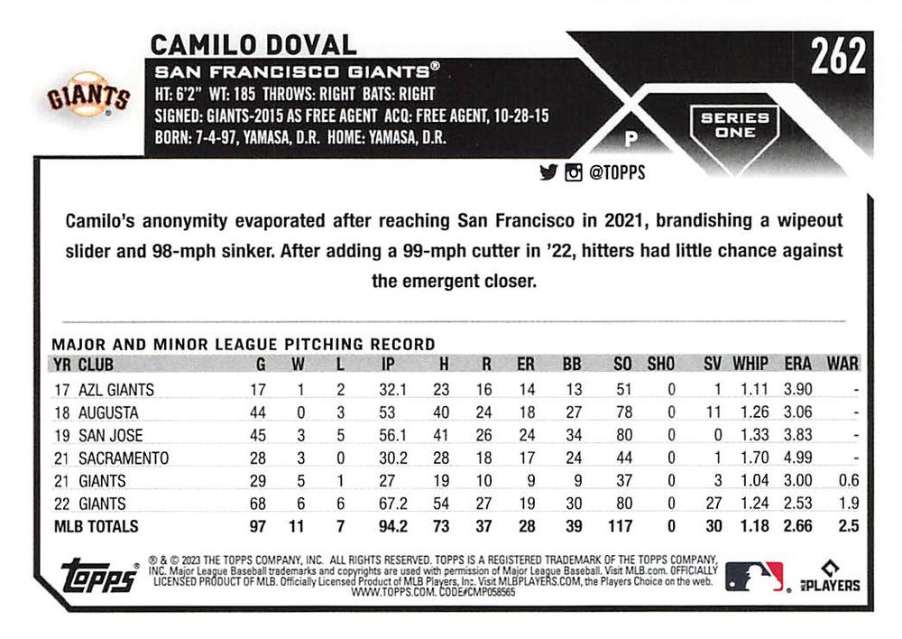 2023 Topps Gold Star Camilo Doval #262 San Francisco Giants