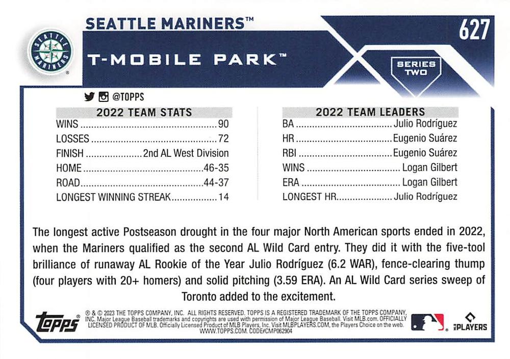 2023 Topps Gold Star Gold Star Seattle Mariners Team Card 627 Seattle Mariners