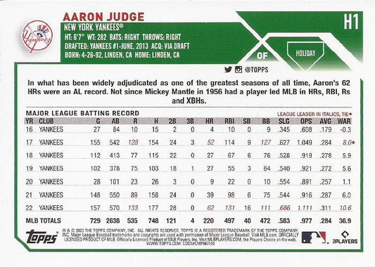 2023 Topps Holiday Aaron Judge H1 New York Yankees