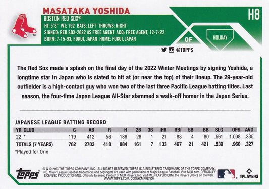 2023 Topps Holiday Masataka Yoshida RC H8 Boston Red Sox
