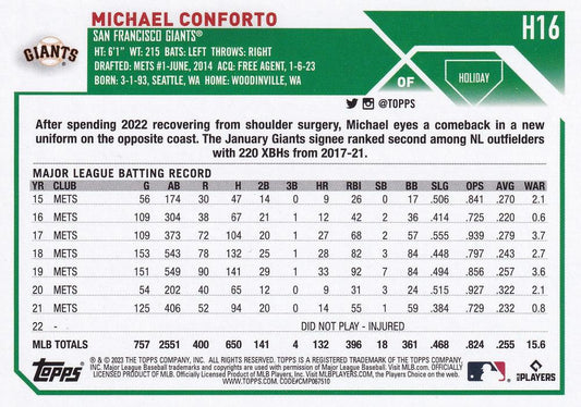 2023 Topps Holiday Michael Conforto H16 San Francisco Giants