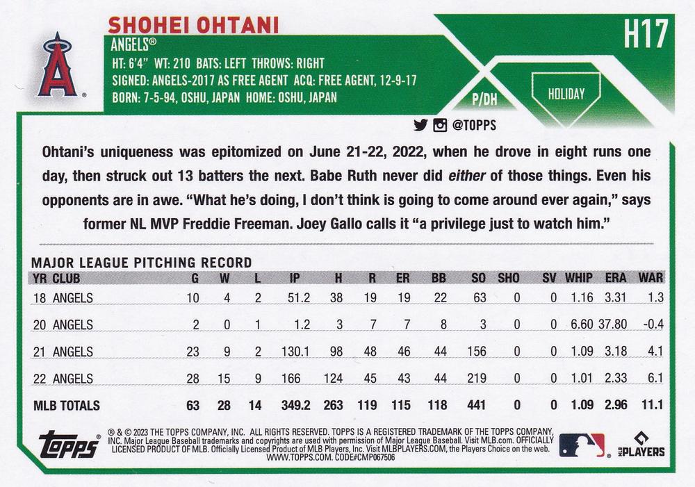 2023 Topps Holiday Shohei Ohtani H17 Los Angeles Angels