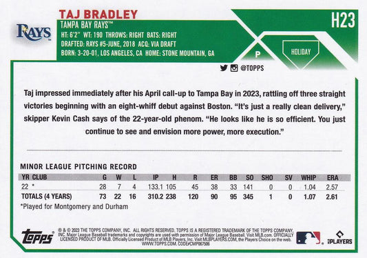 2023 Topps Holiday Taj Bradley RC H23 Tampa Bay Rays