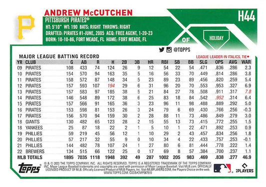 2023 Topps Holiday Andrew McCutchen H44 Pittsburgh Pirates