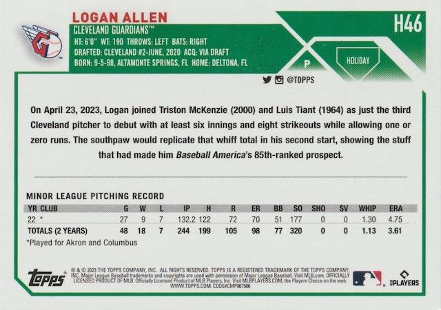 2023 Topps Holiday Logan Allen RC H46 Cleveland Guardians
