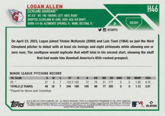 2023 Topps Holiday Logan Allen RC H46 Cleveland Guardians