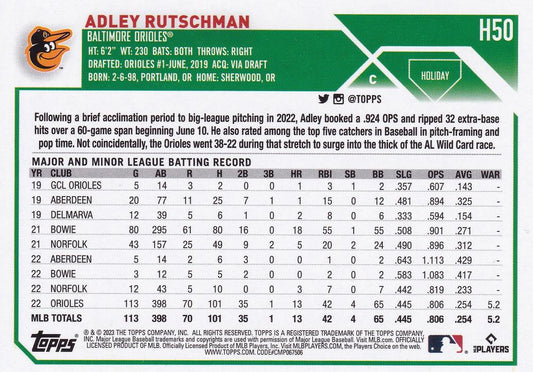 2023 Topps Holiday Adley Rutschman ASR, RC H50 Baltimore Orioles