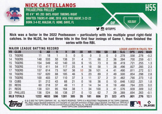 2023 Topps Holiday Nick Castellanos H55 Philadelphia Phillies