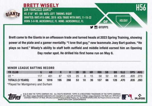 2023 Topps Holiday Brett Wisely RC H56 San Francisco Giants
