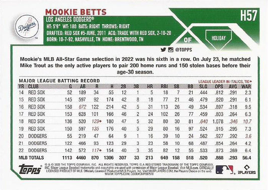 2023 Topps Holiday Mookie Betts H57 Los Angeles Dodgers