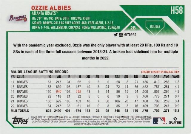 2023 Topps Holiday Ozzie Albies H58 Atlanta Braves