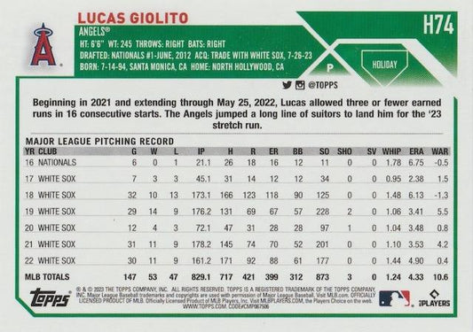 2023 Topps Holiday Lucas Giolito H74 Los Angeles Angels