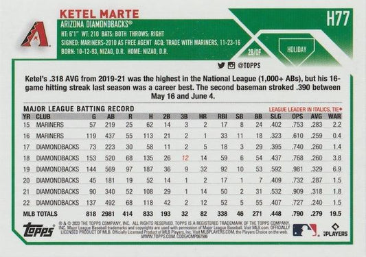 2023 Topps Holiday Ketel Marte H77 Arizona Diamondbacks