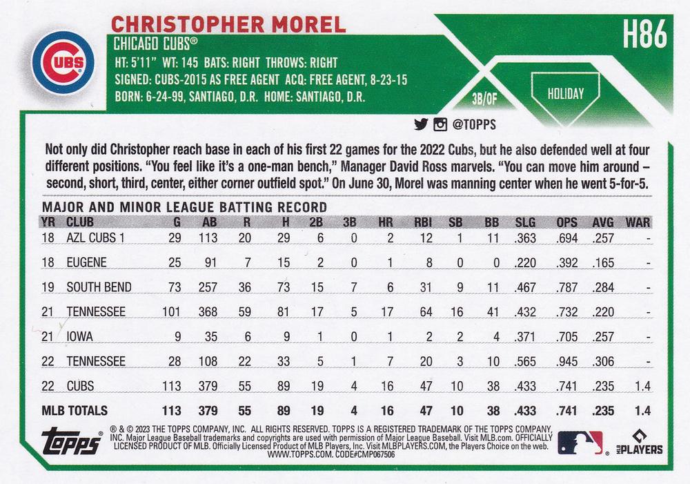 2023 Topps Holiday Christopher Morel RC H86 Chicago Cubs