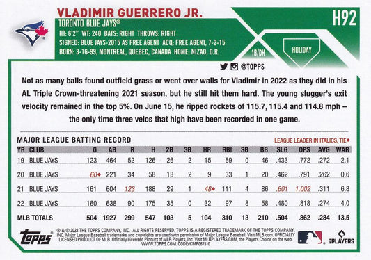 2023 Topps Holiday Vladimir Guerrero Jr. H92 Toronto Blue Jays