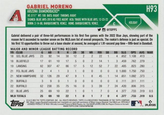 2023 Topps Holiday Gabriel Moreno RC H93 Arizona Diamondbacks
