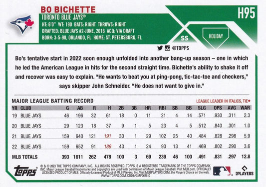2023 Topps Holiday Bo Bichette H95 Toronto Blue Jays