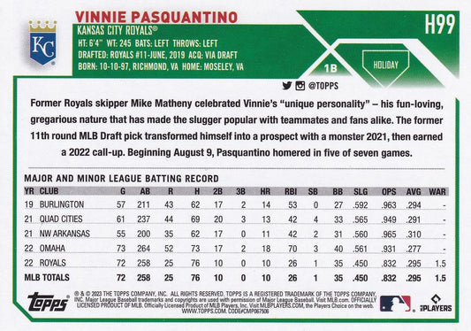 2023 Topps Holiday Vinnie Pasquantino ASR, RC H99 Kansas City Royals