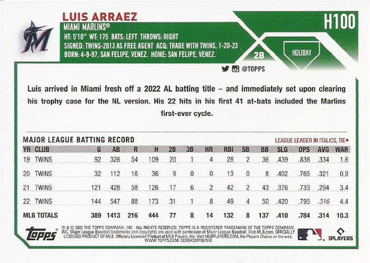 2023 Topps Holiday Luis Arraez H100 Miami Marlins