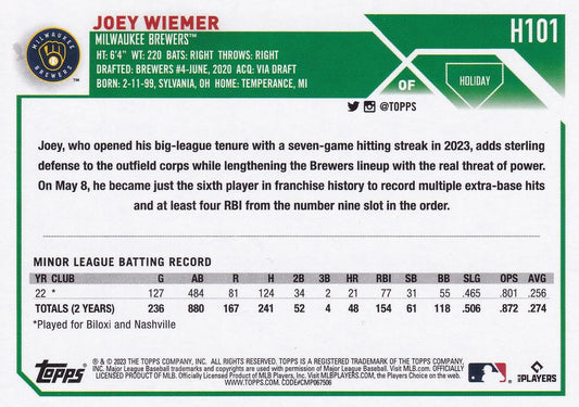 2023 Topps Holiday Joey Wiemer RC H101 Milwaukee Brewers