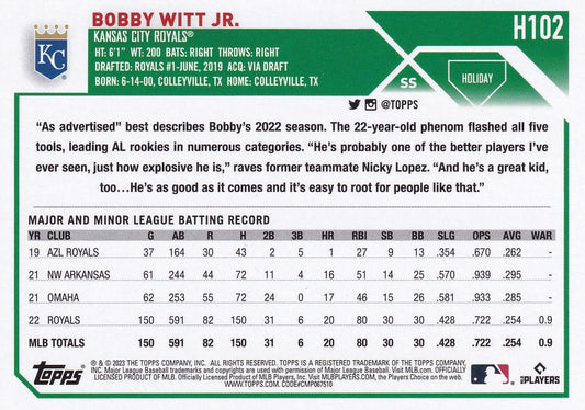 2023 Topps Holiday Bobby Witt Jr. ASR H102 Kansas City Royals