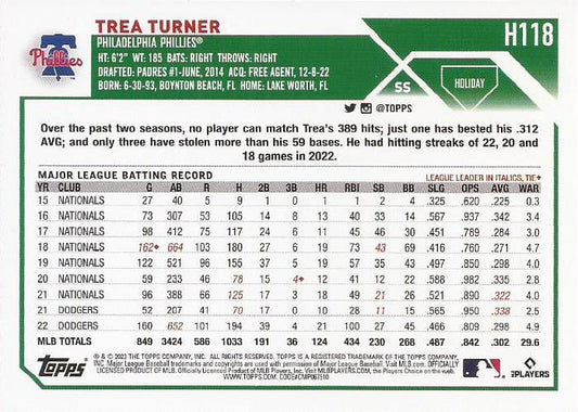 2023 Topps Holiday Trea Turner H118 Philadelphia Phillies
