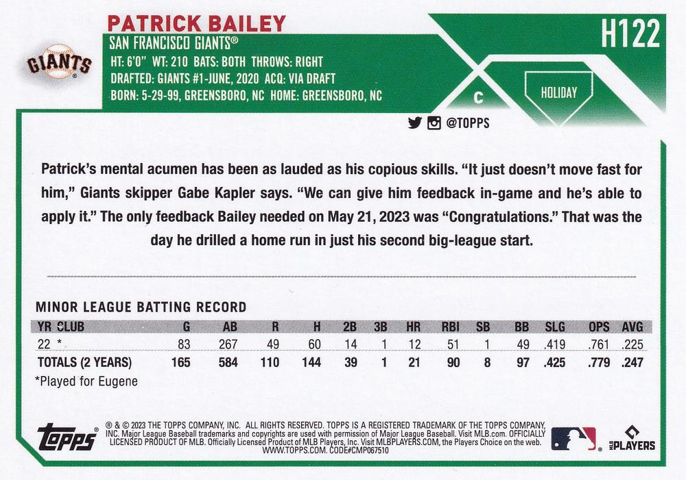 2023 Topps Holiday Patrick Bailey RC H122 San Francisco Giants