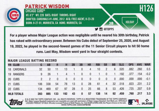 2023 Topps Holiday Patrick Wisdom H126 Chicago Cubs