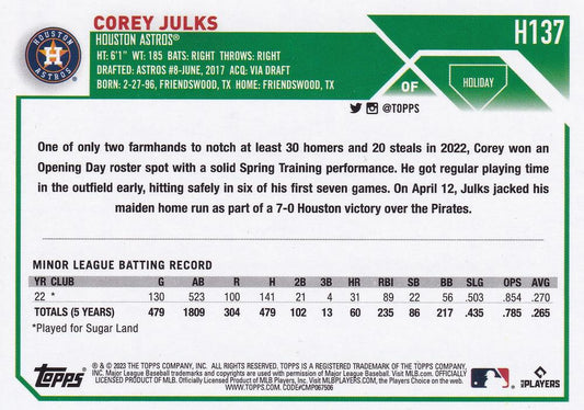 2023 Topps Holiday Corey Julks RC H137 Houston Astros