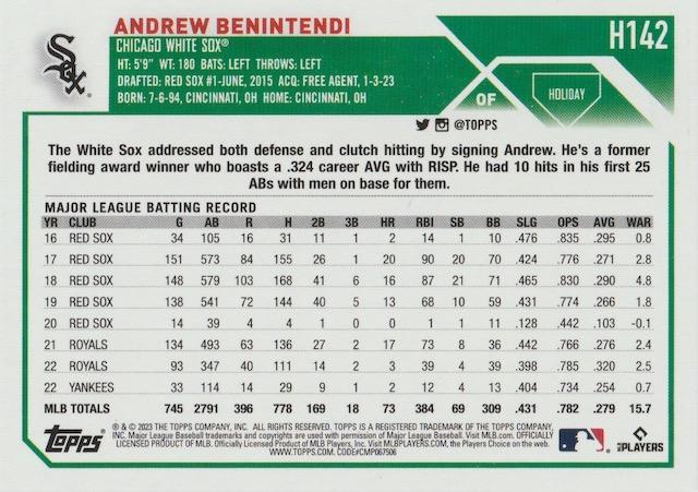 2023 Topps Holiday Andrew Benintendi H142 Chicago White Sox