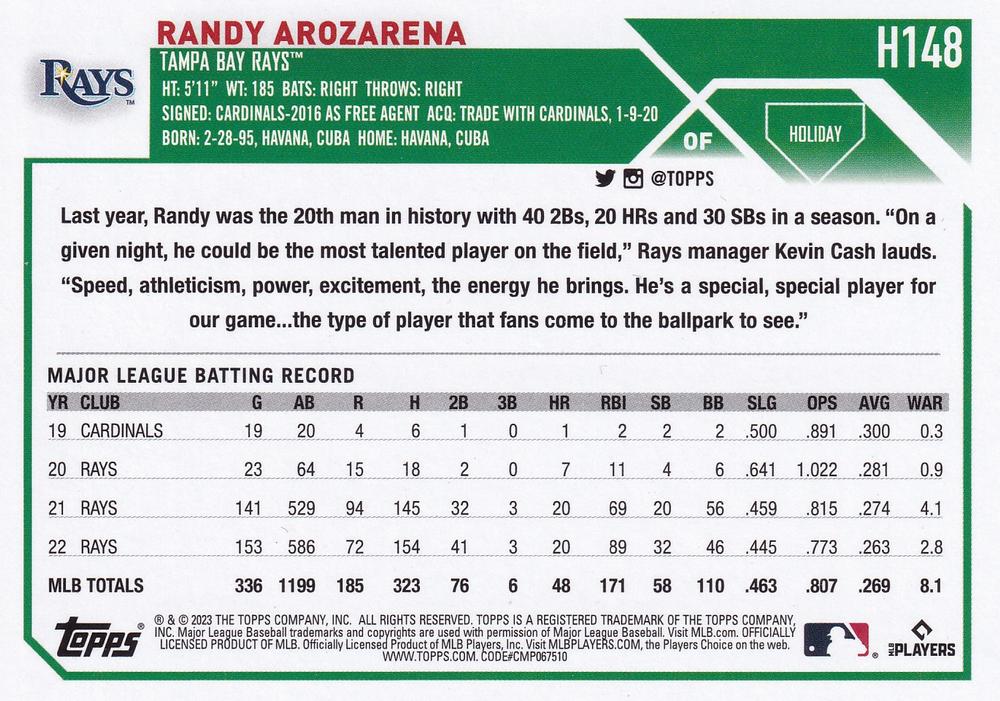 2023 Topps Holiday Randy Arozarena H148 Tampa Bay Rays